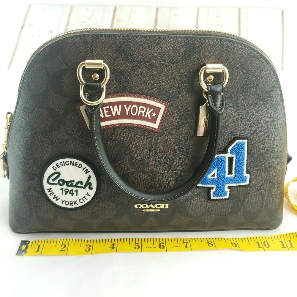 Coach Womens Brown Signature Canvas Ski Patches Double Handles Katy Satc…